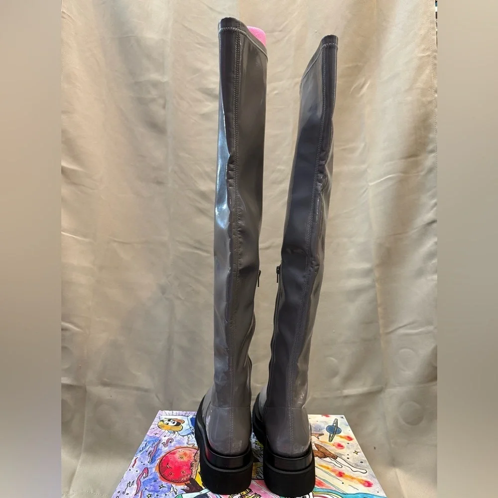 Jeffrey Campbell Tanked Over-the-Knee Patent Platform Boots Gray Size 9